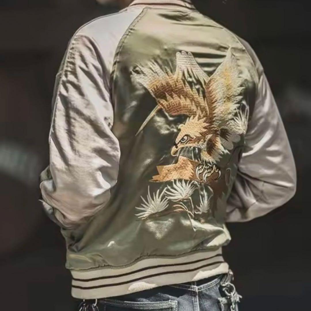 【ゆう】リバーシブル別珍虎とサテン鷹刺繍 Japanスカジャン XL