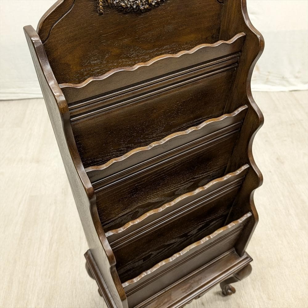 美品　アンティーク調　猫脚　マガジンラック　本棚　本箱　収納　整理　雑誌　新聞