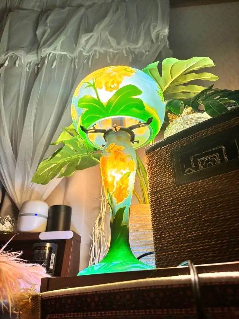 大きめ年代物⭐︎ガレ風アンティークランプ美術館購入品