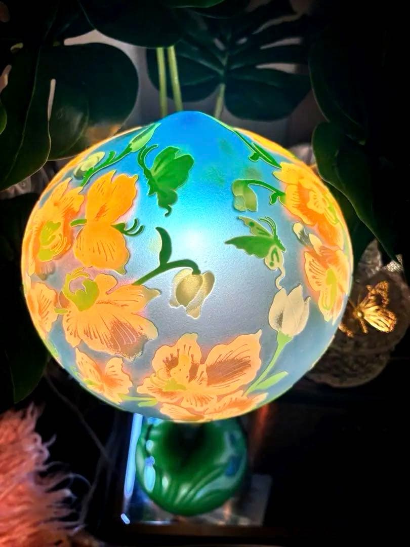 大きめ年代物⭐︎ガレ風アンティークランプ美術館購入品