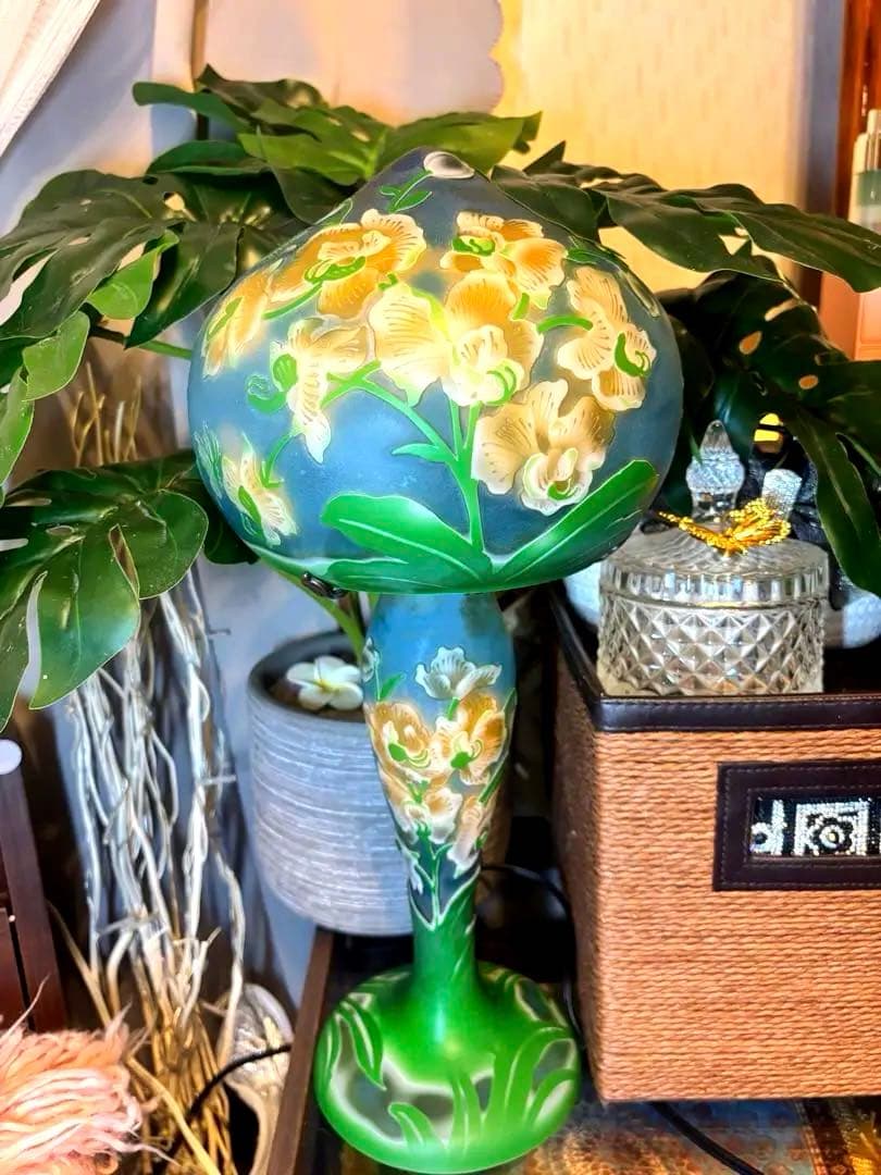 大きめ年代物⭐︎ガレ風アンティークランプ美術館購入品