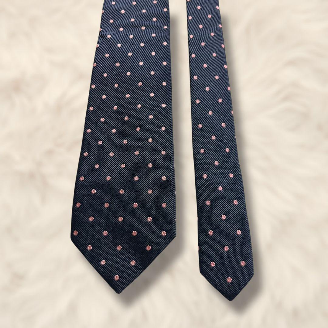 【美品✨】ドレイクス ドット柄 ネイビーピンク ジャガード レップ織り ネクタイ