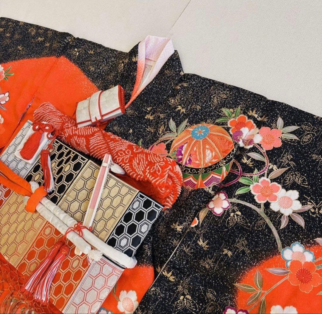 七五三　７歳　女の子　フルセット　赤×黒