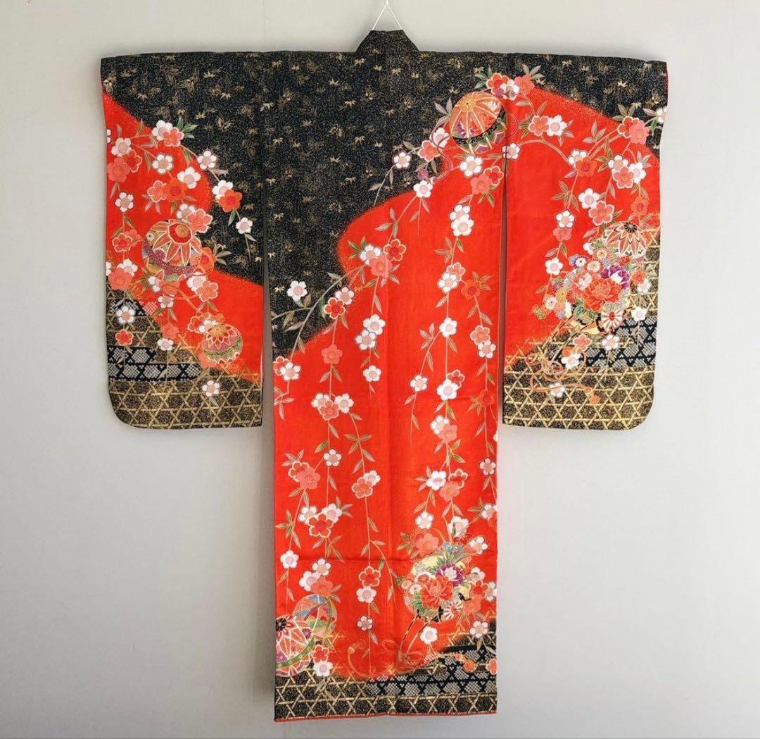 七五三　７歳　女の子　フルセット　赤×黒