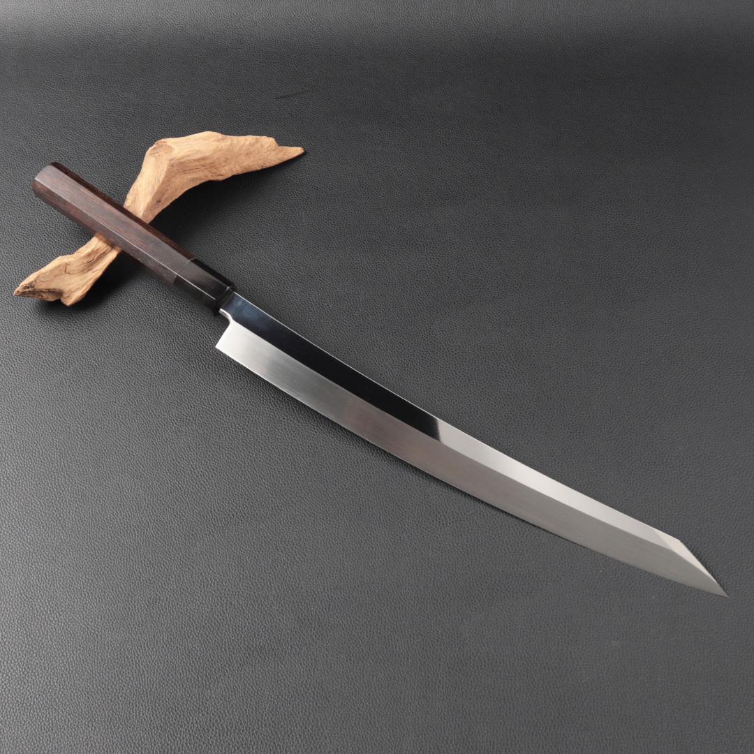 10974鬼反り切付包丁尺二鏡面仕上げ刺身包丁 刃は究極の切れ味黒檀黒水牛八角柄