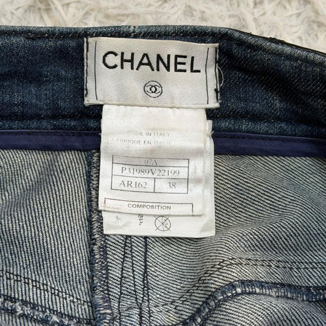 14348✨CHANEL マトラッセ レザー切替 デニムパンツ 38 M