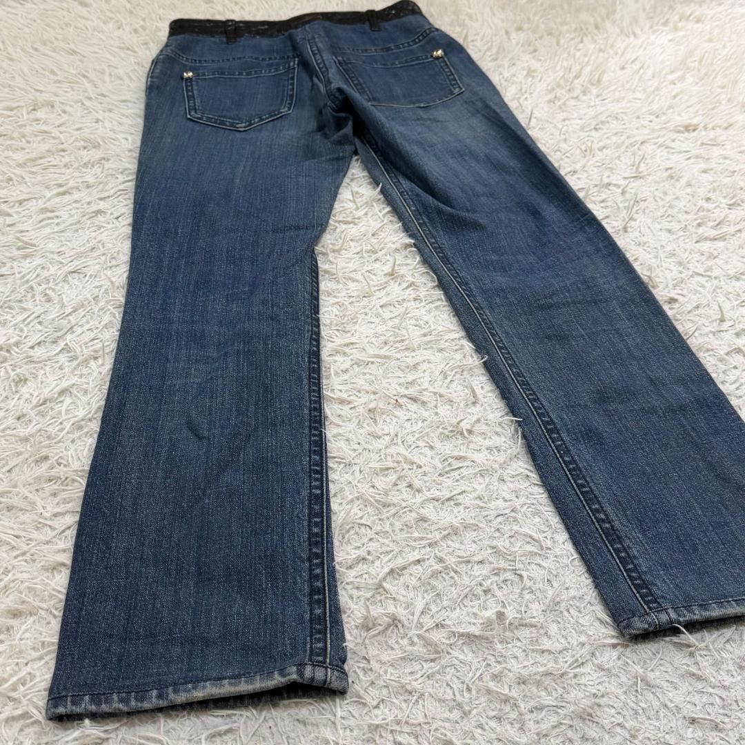 14348✨CHANEL マトラッセ レザー切替 デニムパンツ 38 M