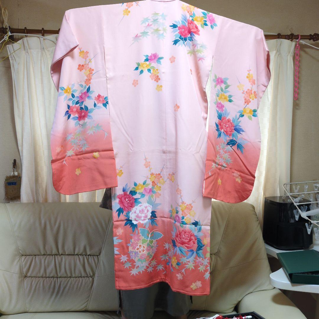 七五三　7歳　正絹　友禅　花柄ピンク着物セット