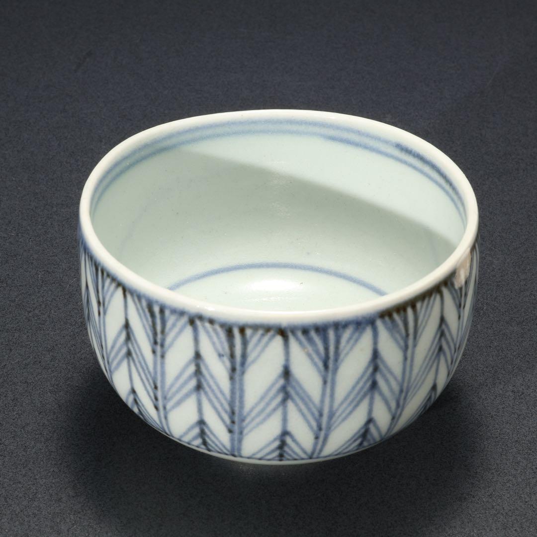 古伊万里　ころ茶碗　染付矢羽　骨董　R1378w2B3