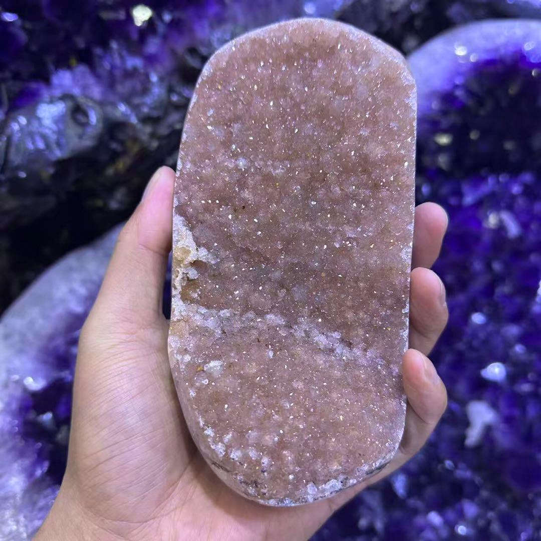 ウルグアイ産 アメジスト カルサイト 共生 原石 置物D.55