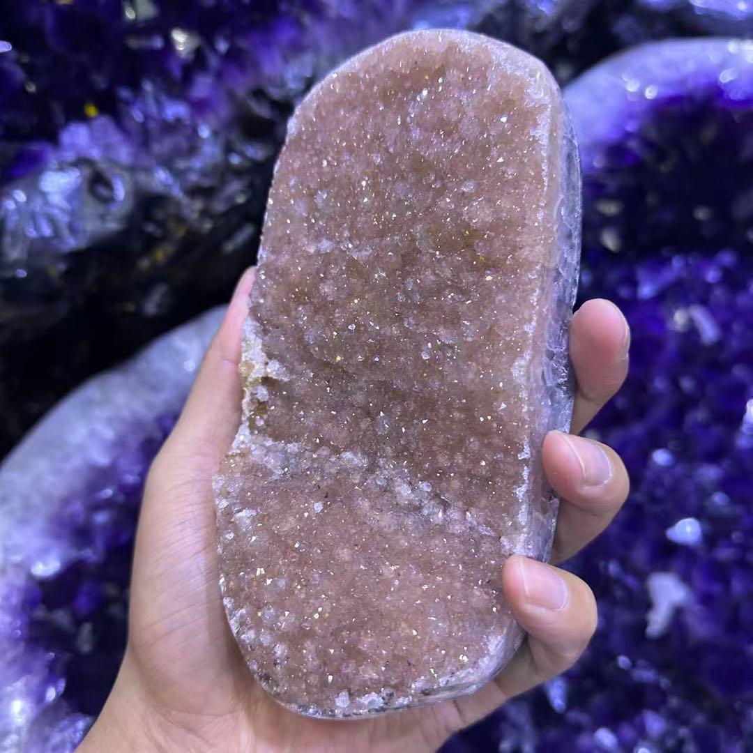 ウルグアイ産 アメジスト カルサイト 共生 原石 置物D.55