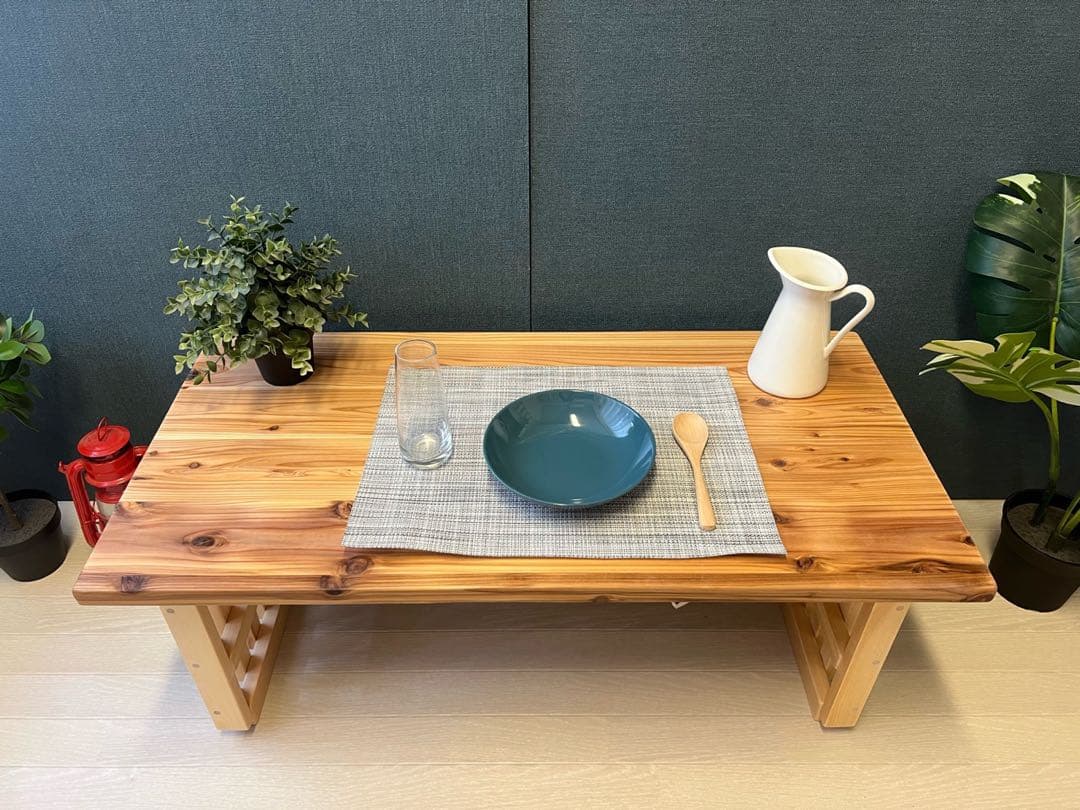 【送料無料】 ローテーブル 和風 木組縦格子 収納付き90cm 45cm 杉