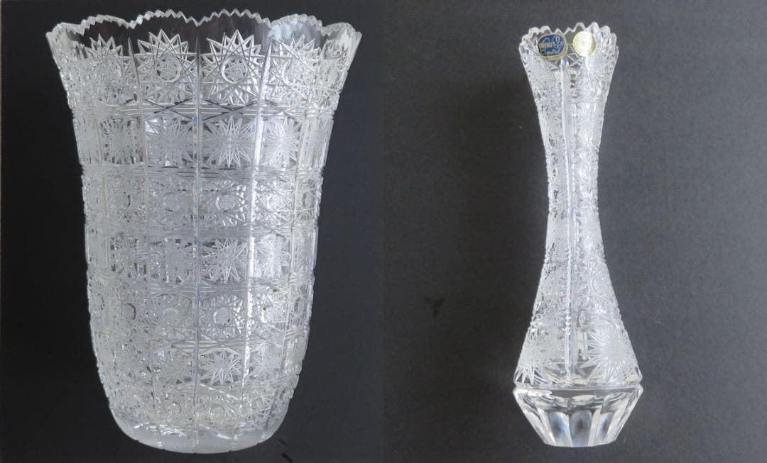 ボヘミアガラス　クリスタル　花瓶　2個セット