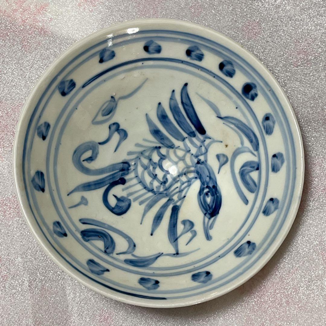 中国 清時代 骨董品 染付皿 手描き　陶芸古美術。