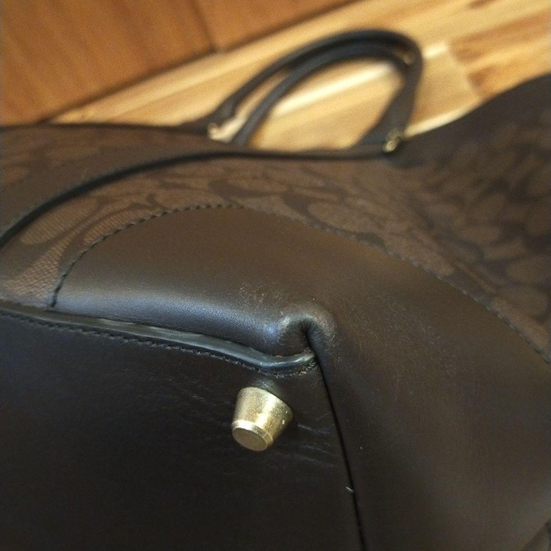 美品 COACH 70853シグネチャービッグサイズトートバッグ ダークブラウン