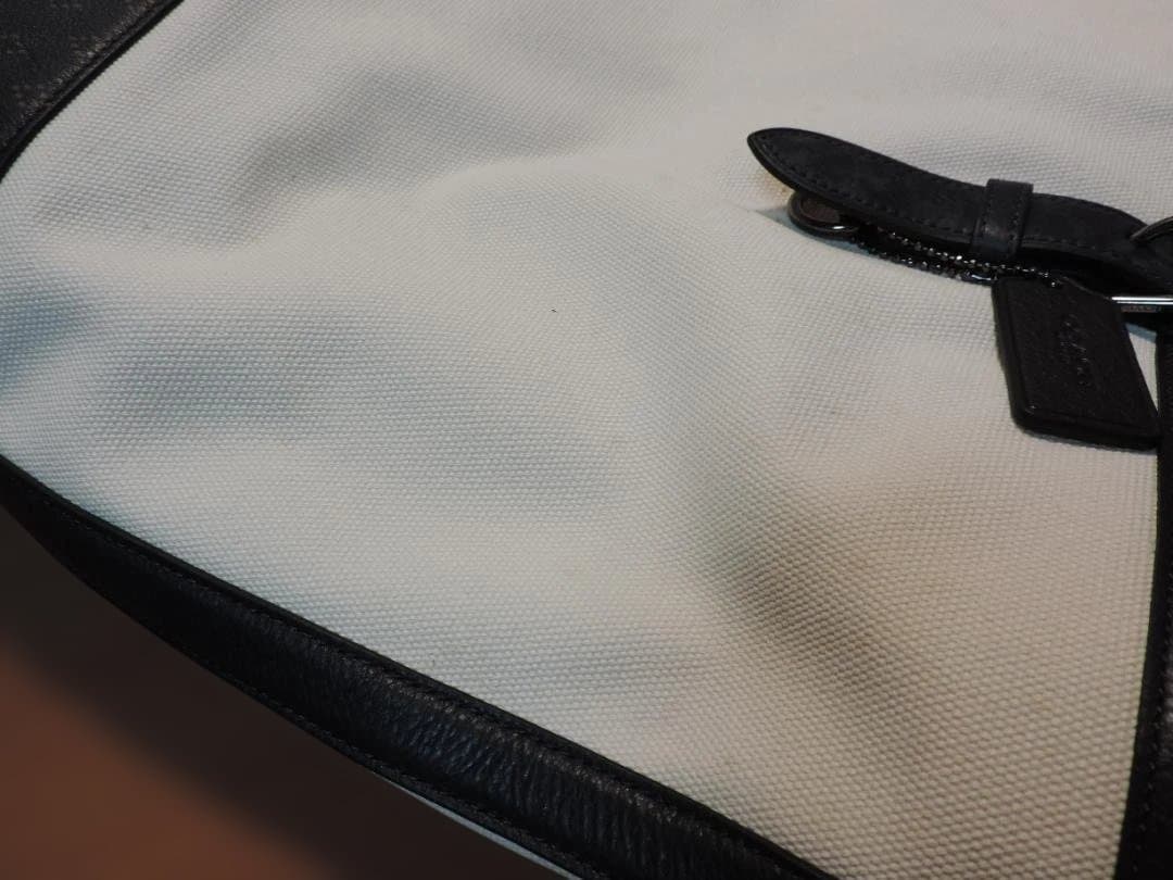 COACH/コーチ　メンズ　トートバッグ　キャンバス×レザー　白×紺　403K☆