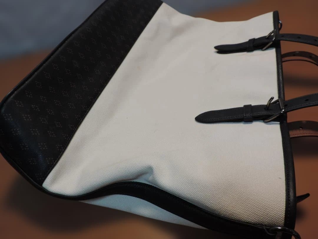 COACH/コーチ　メンズ　トートバッグ　キャンバス×レザー　白×紺　403K☆