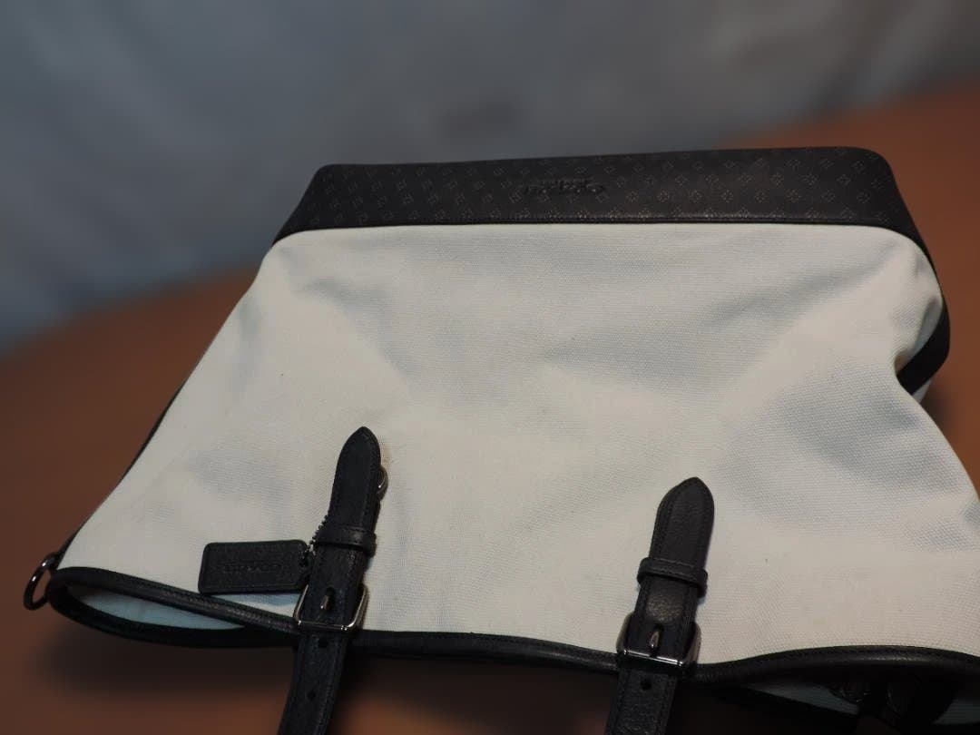 COACH/コーチ　メンズ　トートバッグ　キャンバス×レザー　白×紺　403K☆