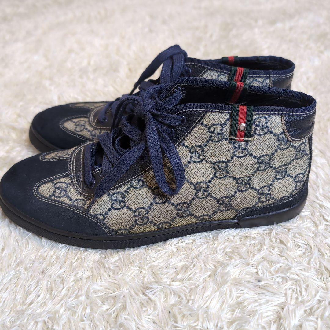 GUCCI グッチ シェリーライン GG ハイカットスニーカー ネイビー 38
