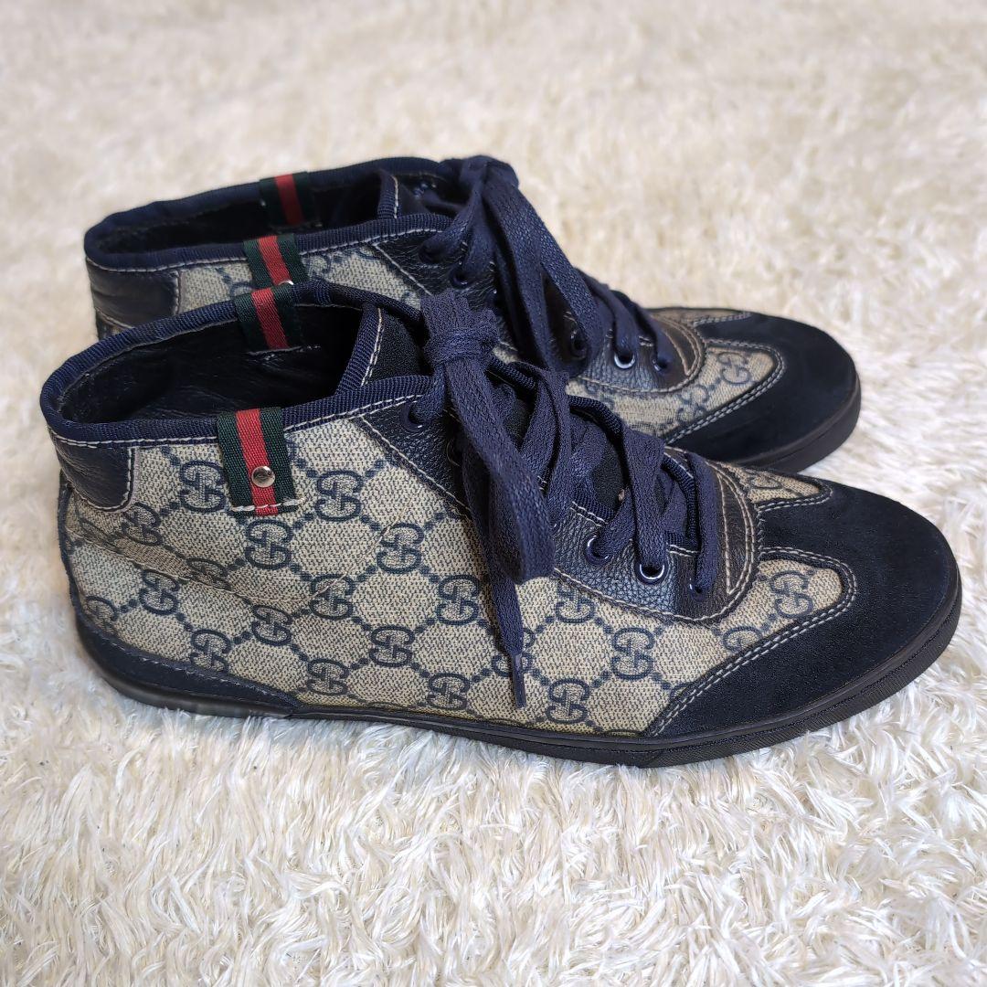 GUCCI グッチ シェリーライン GG ハイカットスニーカー ネイビー 38