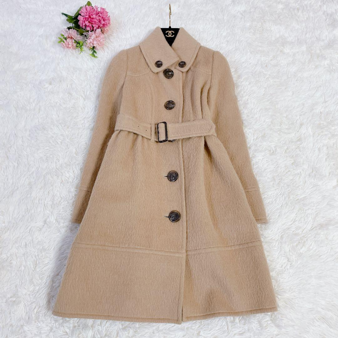 極美品　バーバリーブルーレーベル　アルパカ混　ノバチェック　ロングコート　秋冬