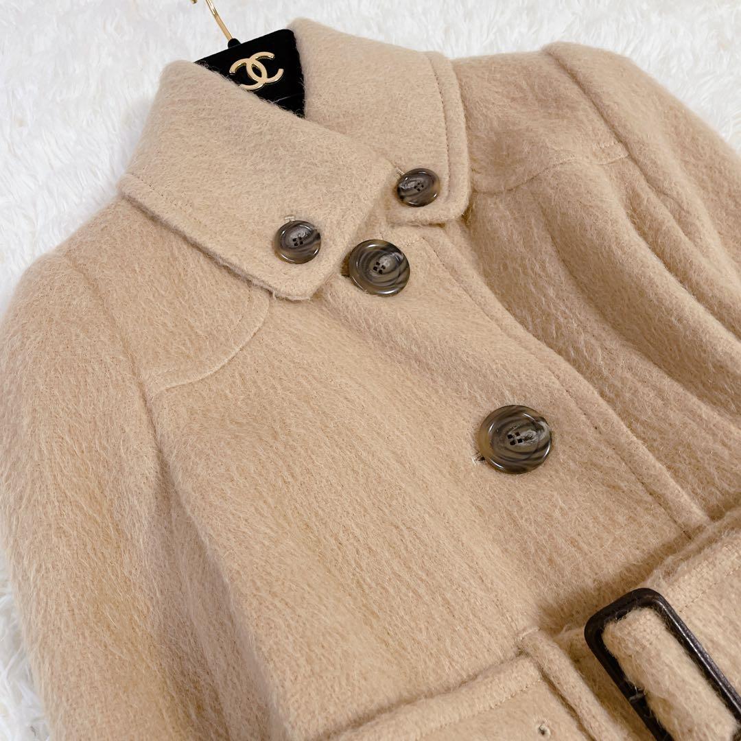 極美品　バーバリーブルーレーベル　アルパカ混　ノバチェック　ロングコート　秋冬