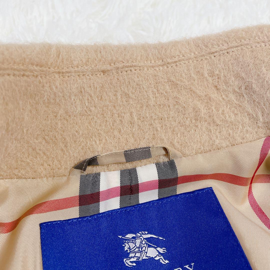 極美品　バーバリーブルーレーベル　アルパカ混　ノバチェック　ロングコート　秋冬