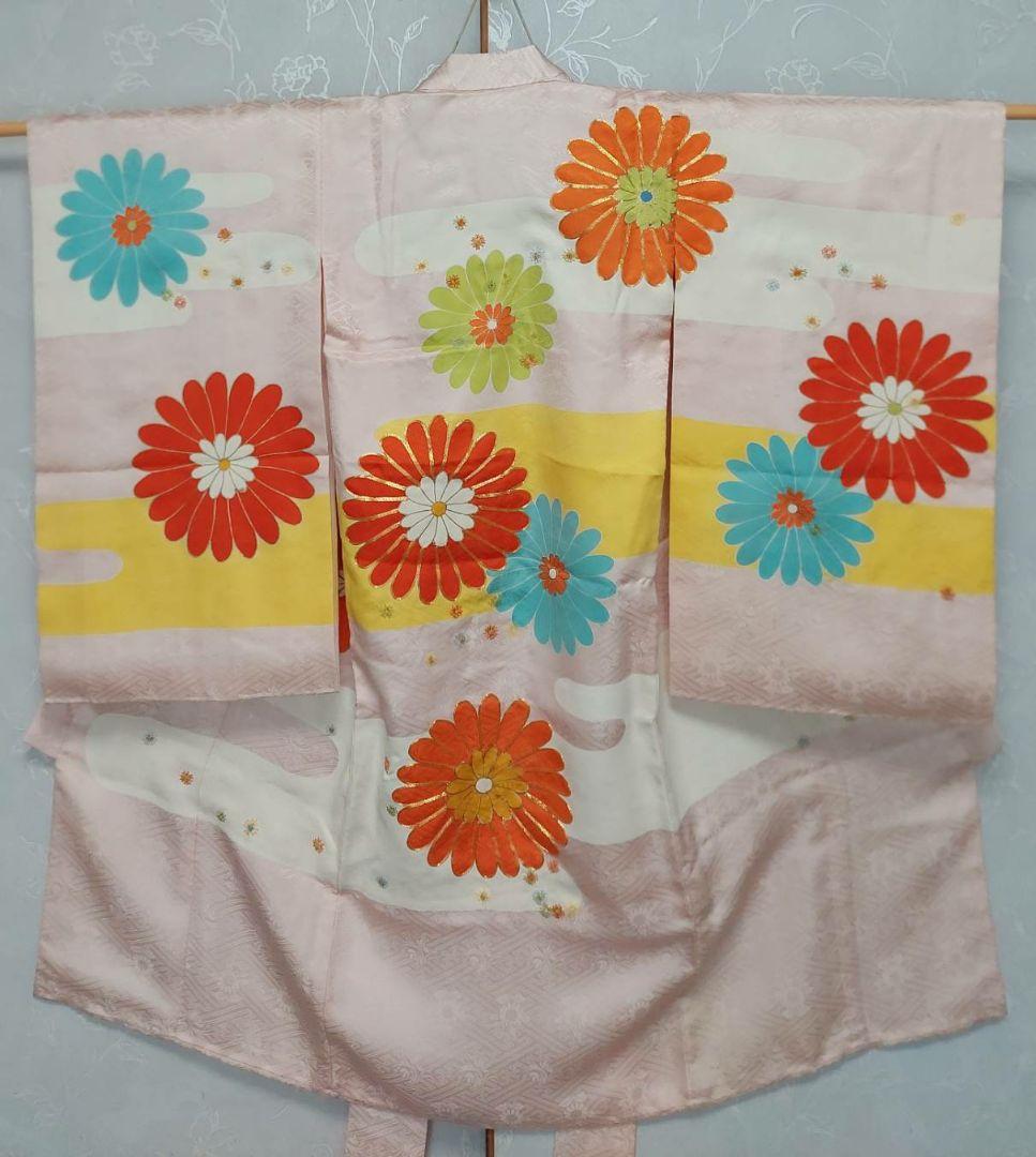 NA220七五三子供着物正絹綺麗刺繍沢山着丈98センチ裄丈45センチ