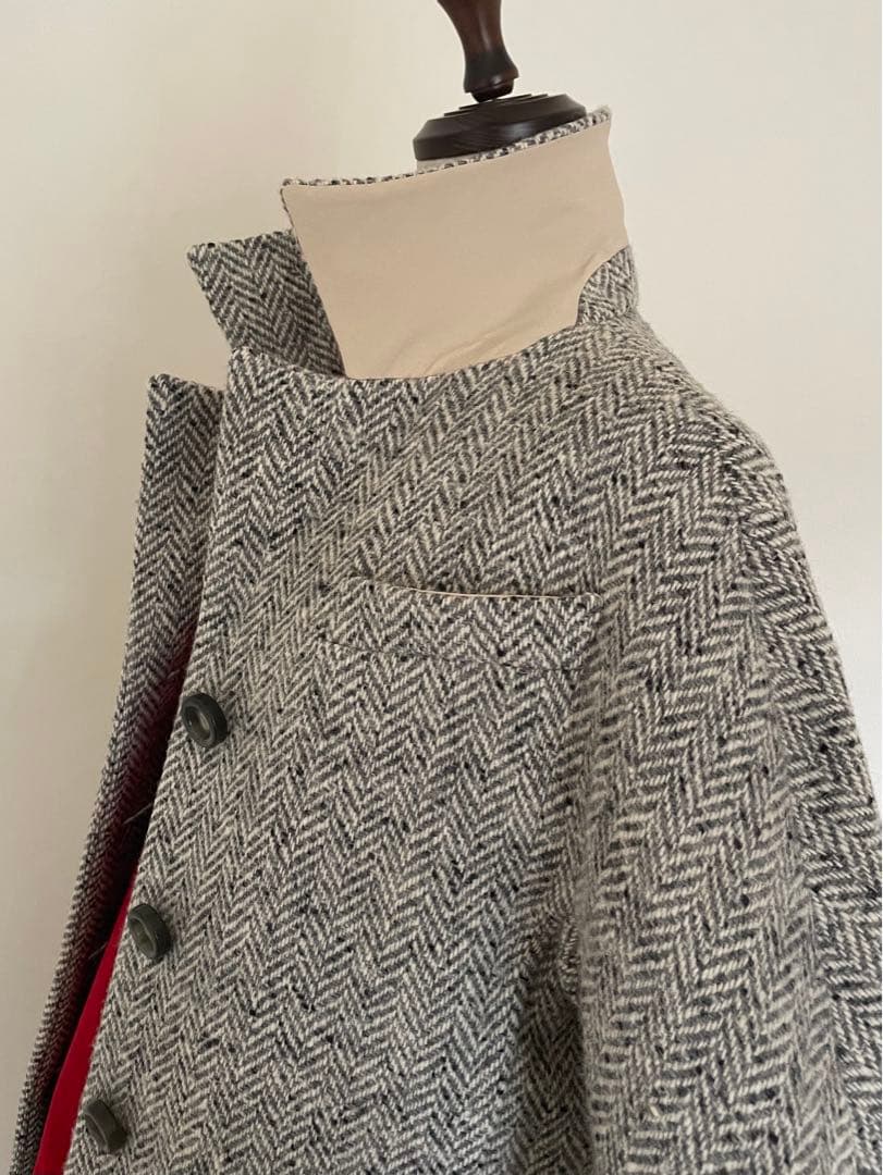 【ジャンフランコフェレ】カラーネップヘリンボーン織ウールコート　イタリア製