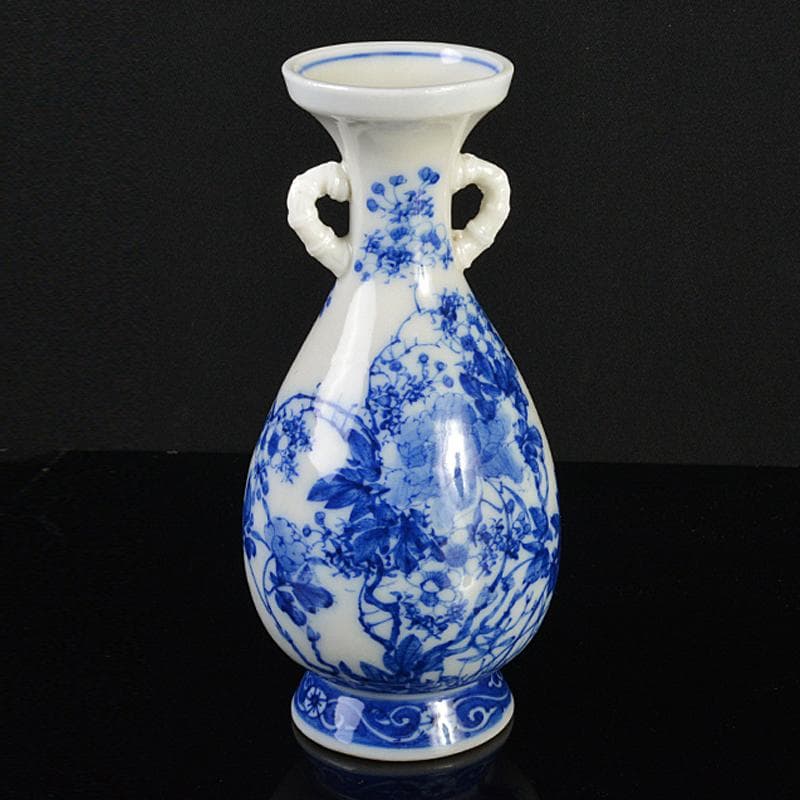 瀬戸焼　古瀬戸　染付　花蝶文　双耳瓶　H　R7183