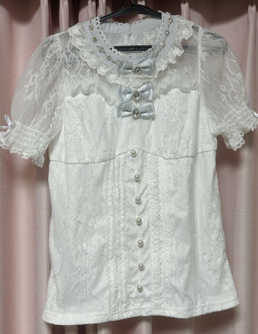 LIZ LISAスピンドルレースアームウォーマートップスホワイトxブルー