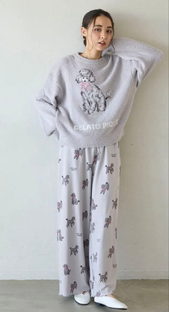 ジェラートピケ　プードル柄ジャガードプルオーバー&ロングパンツ