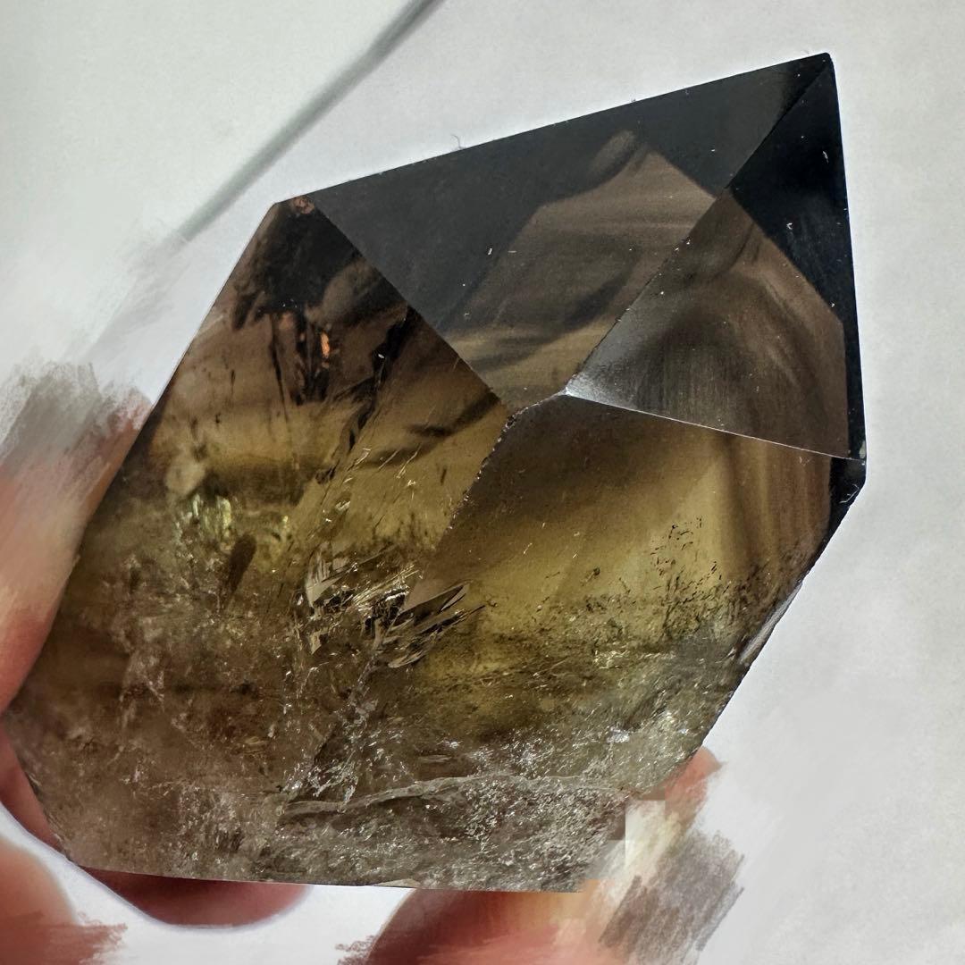 【金運· 魔除】ファントム☆レインボー☆煙水晶スモーキークォーツ六角柱A1532