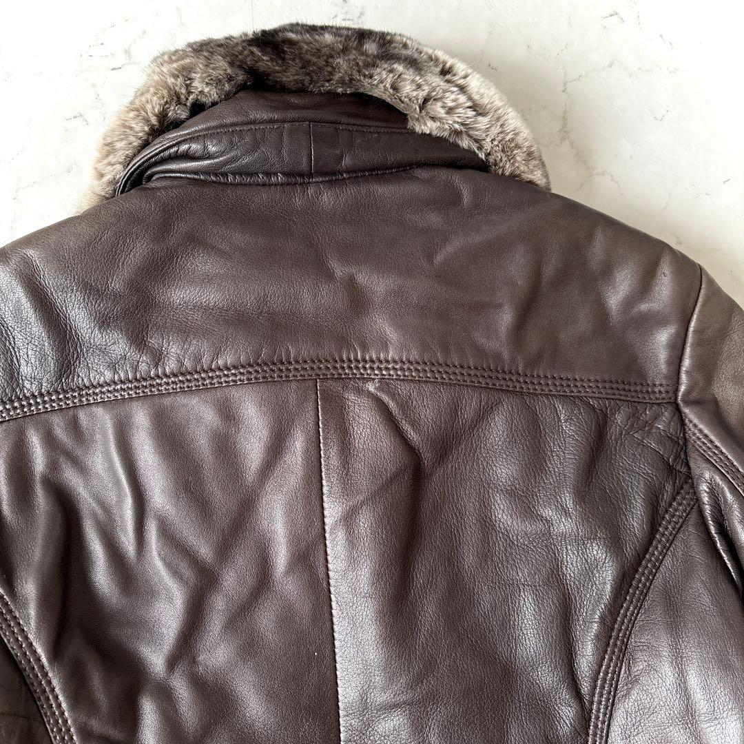 セオリーリュクス イタリア製 ラムレザー 羊革 ラビットファー襟 ジャケット 茶