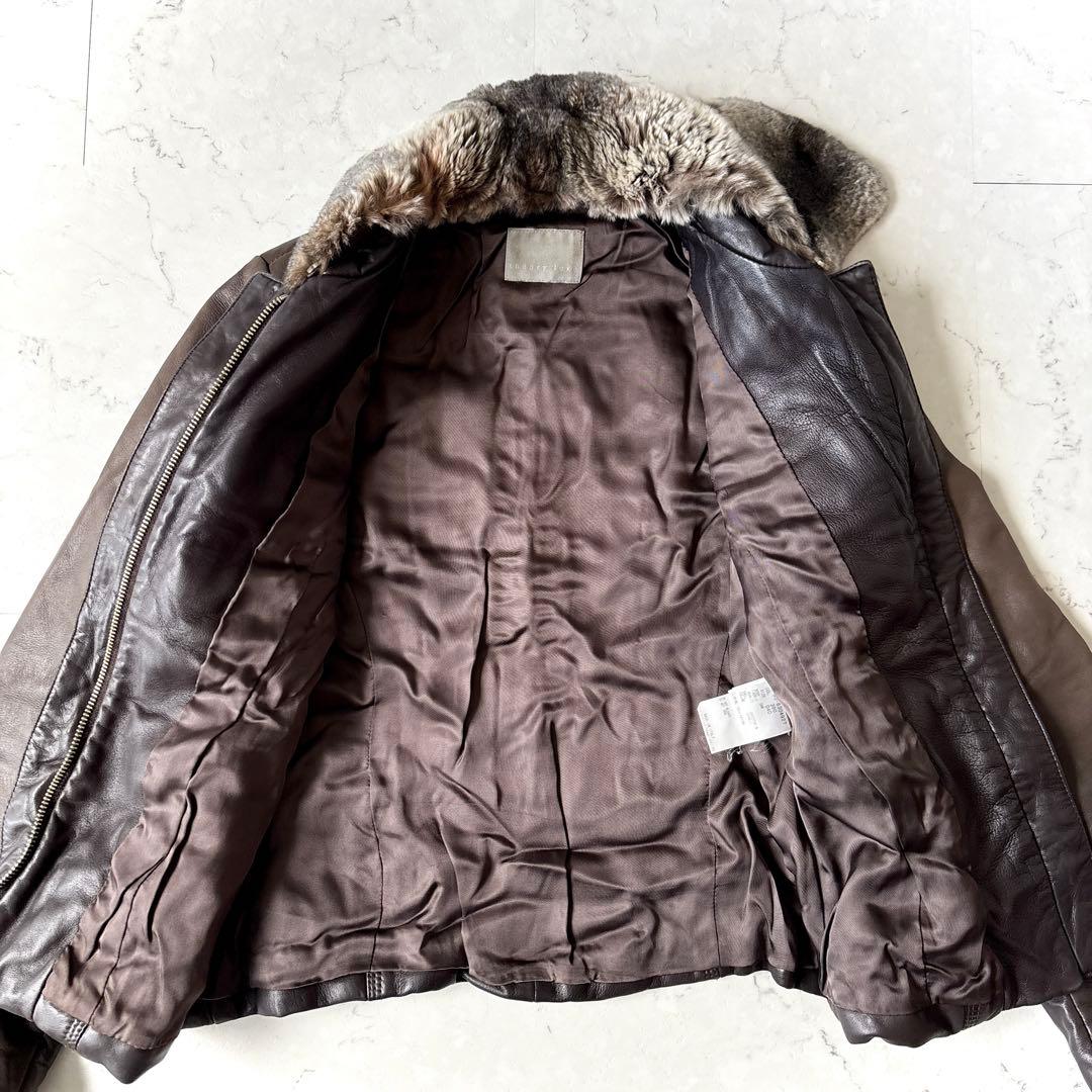 セオリーリュクス イタリア製 ラムレザー 羊革 ラビットファー襟 ジャケット 茶