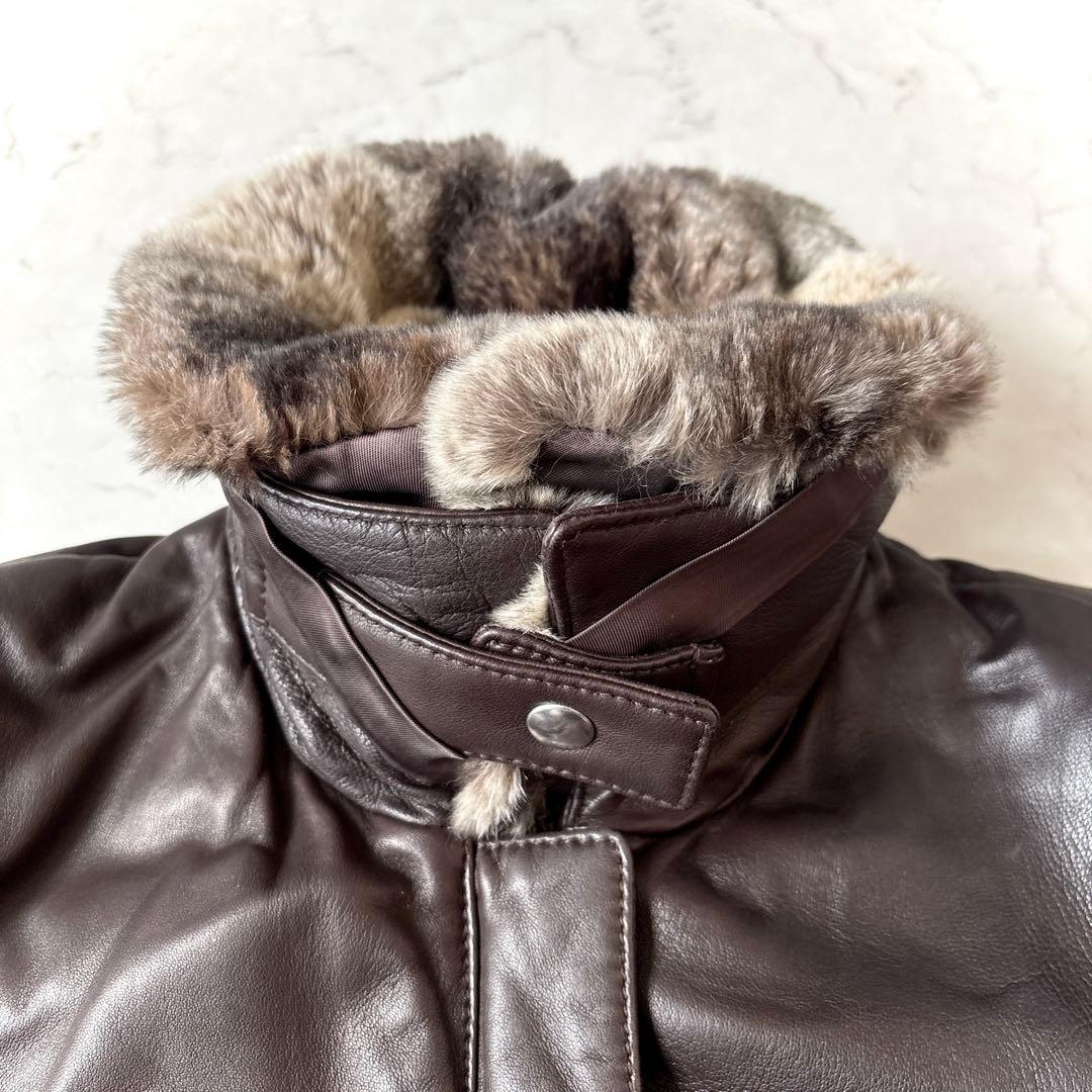 セオリーリュクス イタリア製 ラムレザー 羊革 ラビットファー襟 ジャケット 茶
