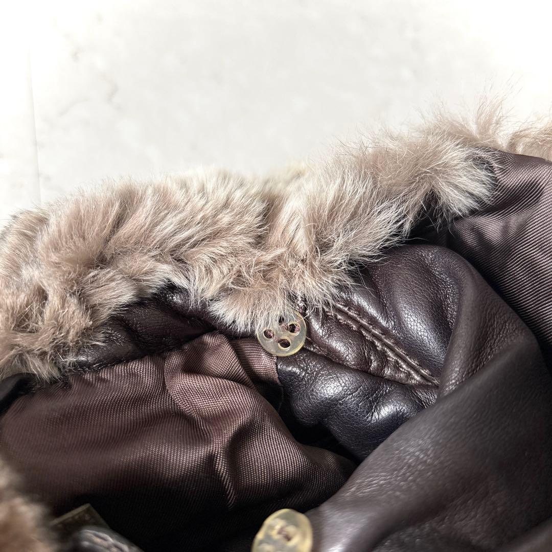 セオリーリュクス イタリア製 ラムレザー 羊革 ラビットファー襟 ジャケット 茶