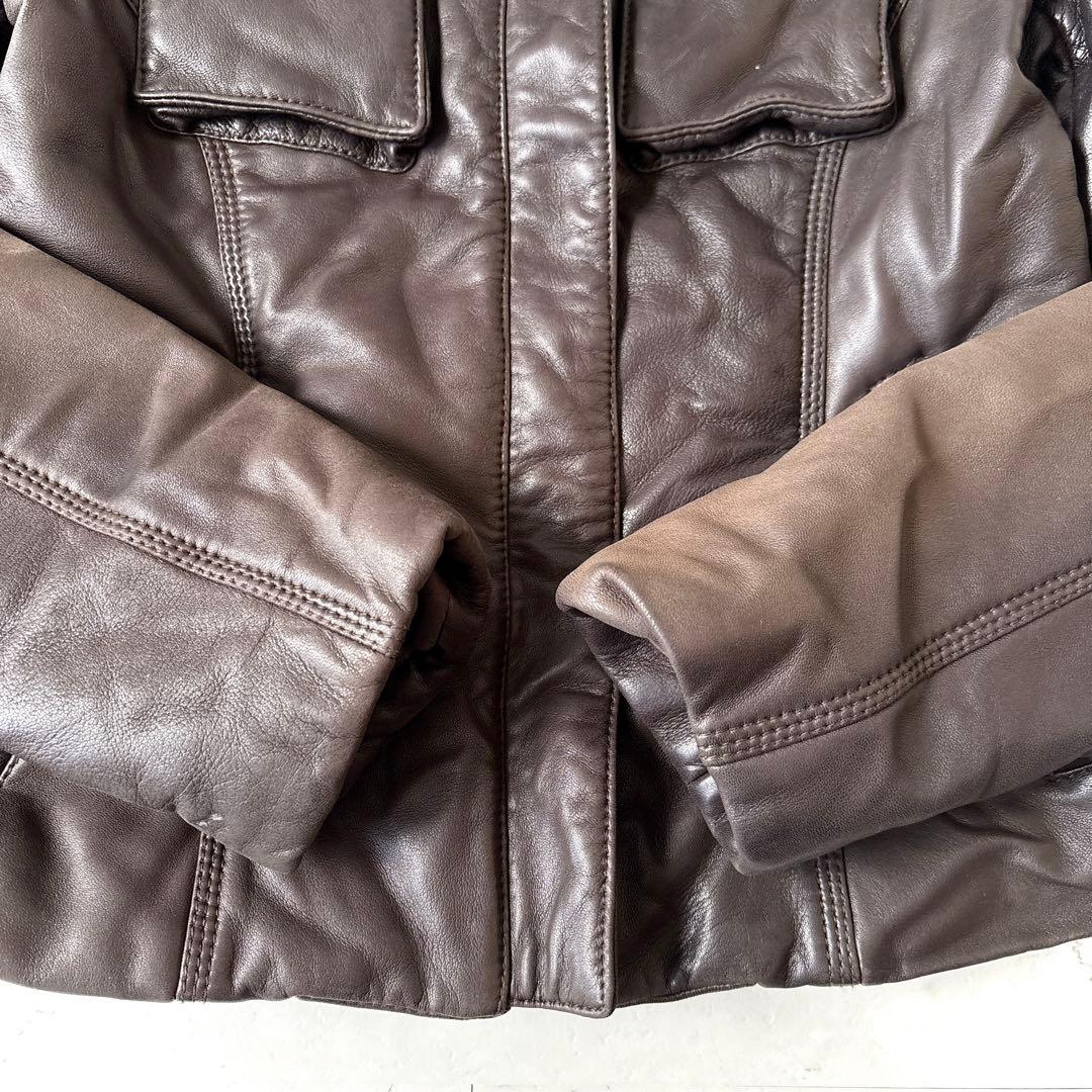 セオリーリュクス イタリア製 ラムレザー 羊革 ラビットファー襟 ジャケット 茶