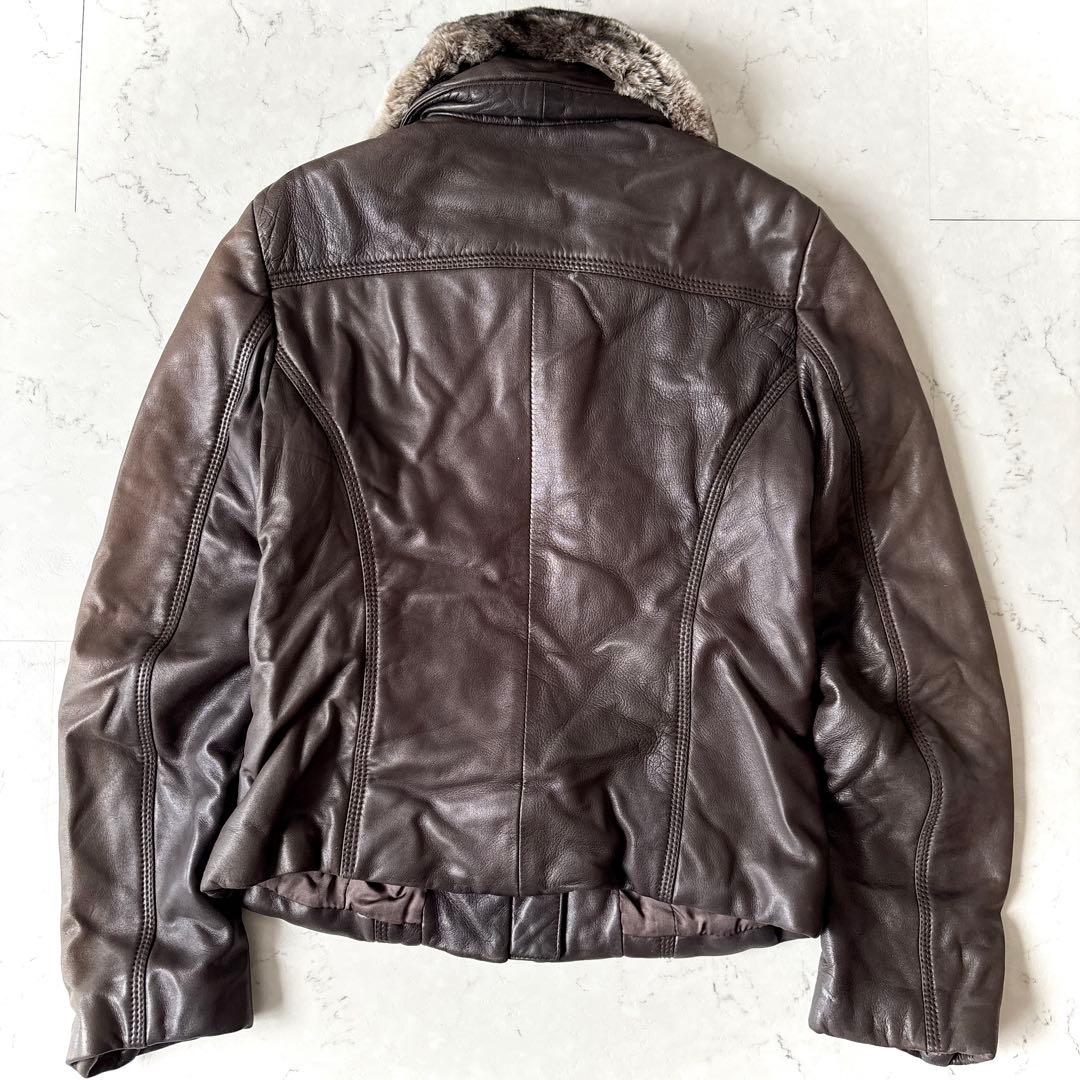セオリーリュクス イタリア製 ラムレザー 羊革 ラビットファー襟 ジャケット 茶