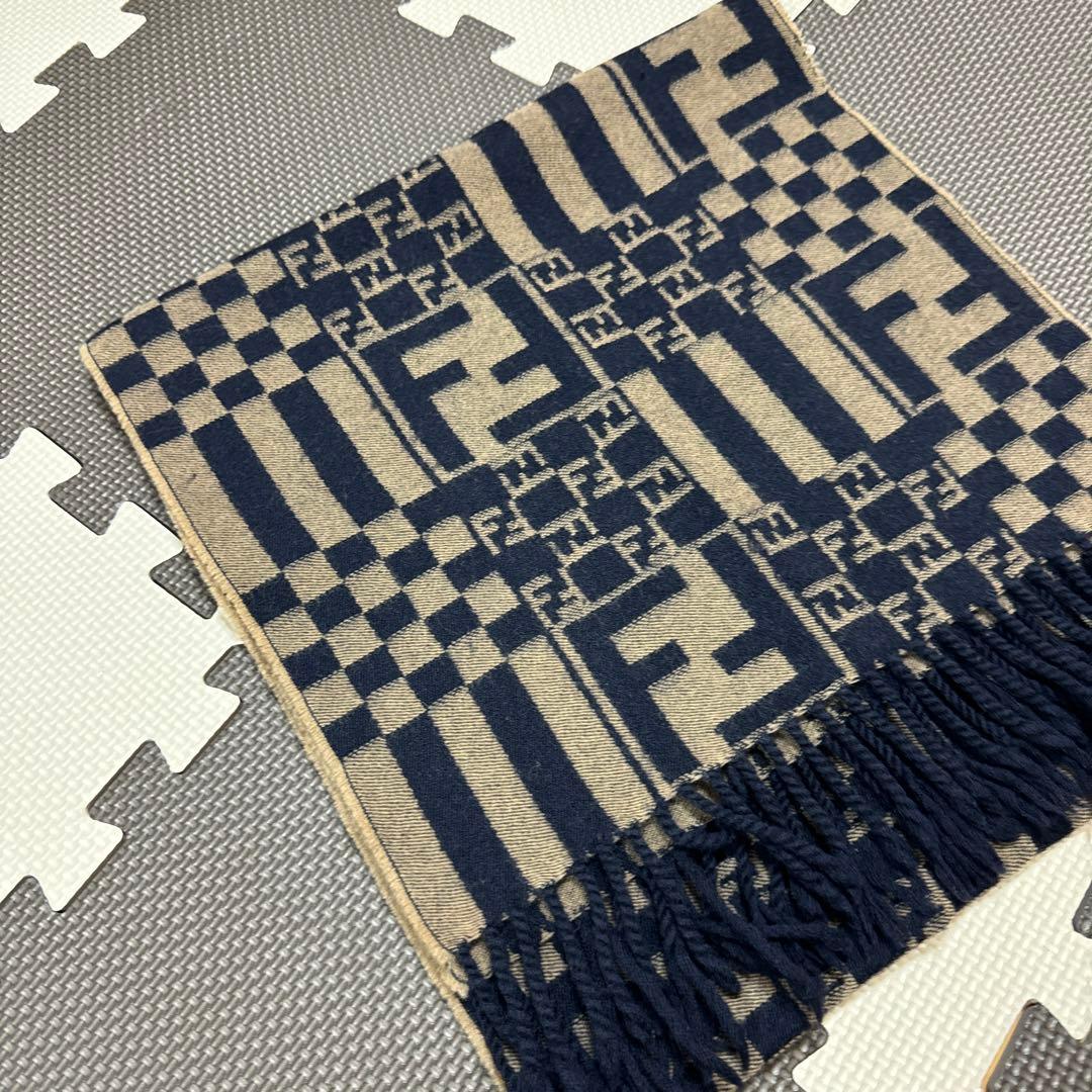 FENDI【美品】フェンディ ズッカ マフラー ブラウン ネイビー