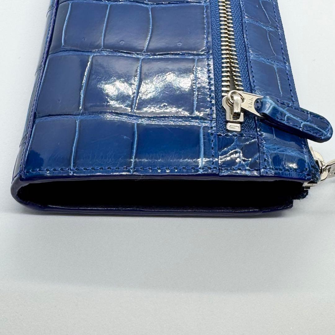 未使用級✨ ブルー染め シャイニングクロコ 長財布 L字ジップ JRA認定 男女