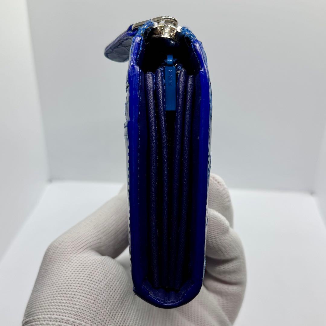 未使用級✨ ブルー染め シャイニングクロコ 長財布 L字ジップ JRA認定 男女