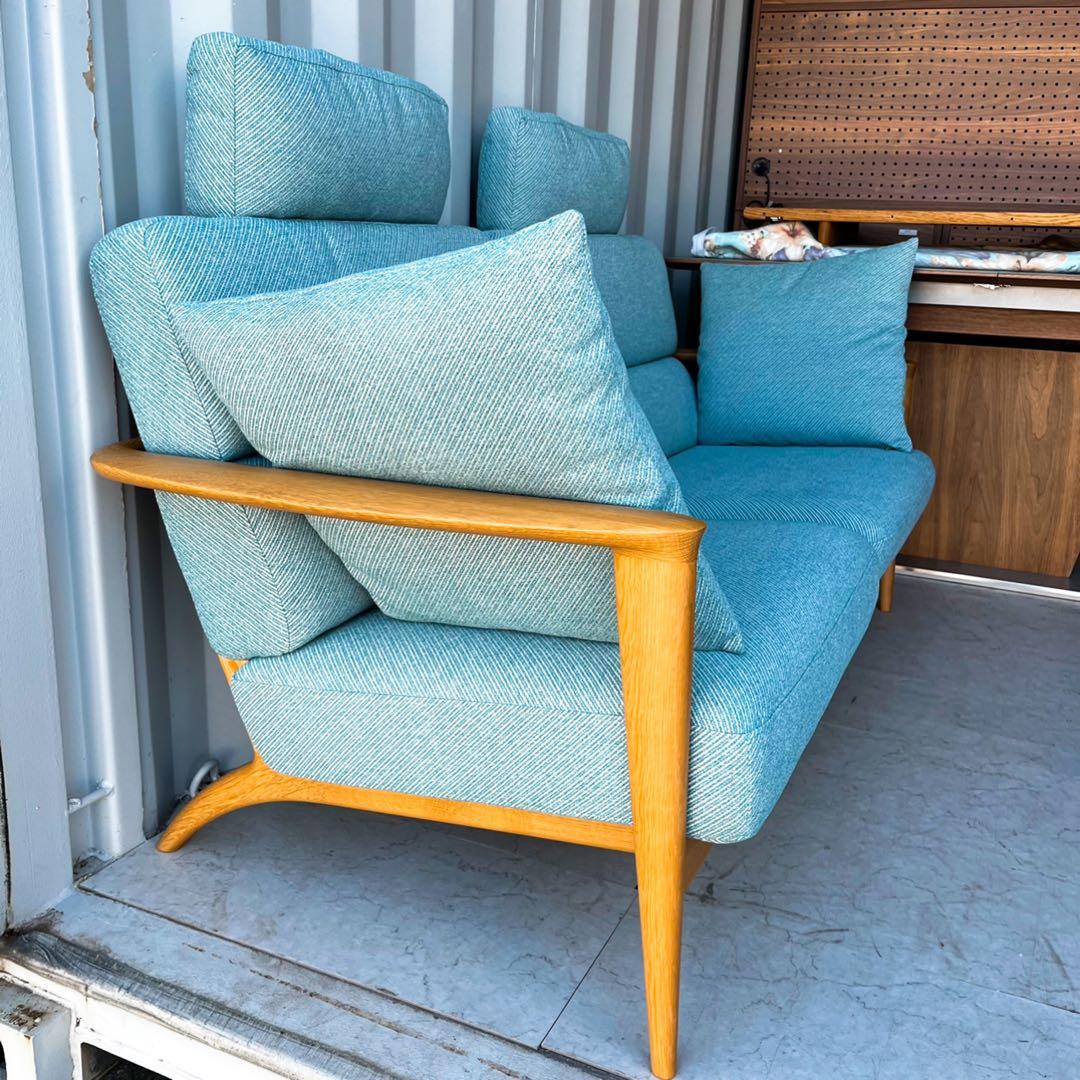 取付無料！飛騨産業 SEOTO 北欧風ナチュラル天然木ブルーファブリックソファ✨