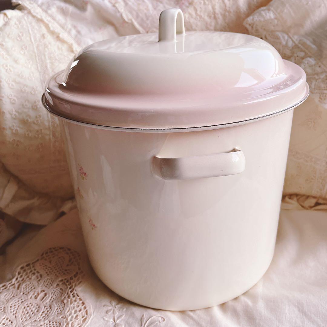 お値下げ♡イマンローズバスケットホーローライスキャニスター缶大薔薇マニーローズ