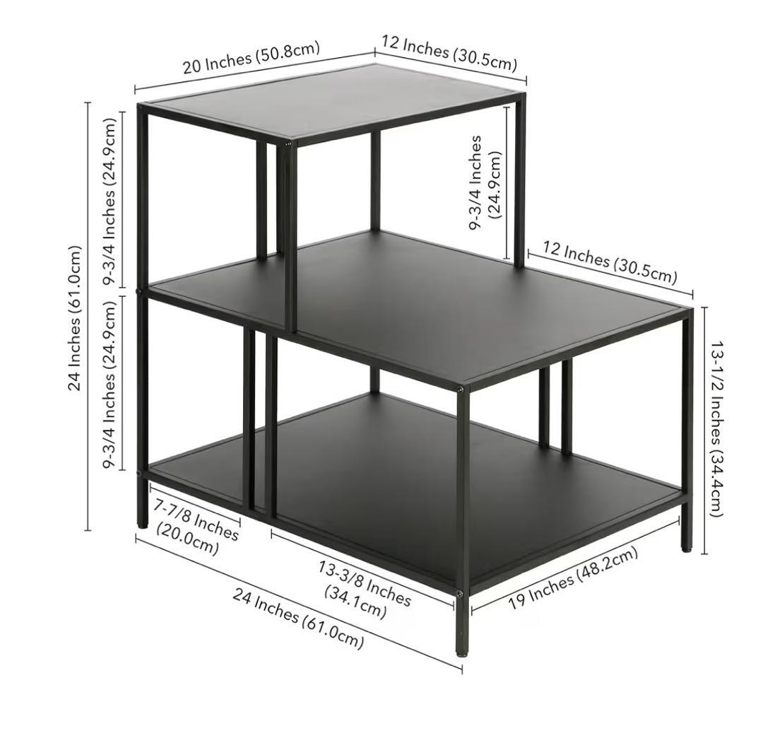 ブラック金属製サイドテーブル 階段状
