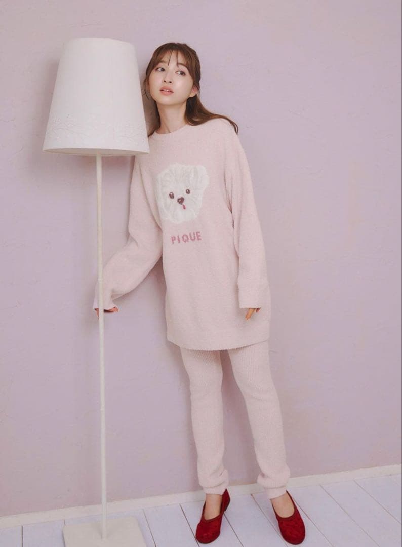 ジェラートピケ　メレンゲDOG ジャガードミニワンピース＆リブレギンスセット