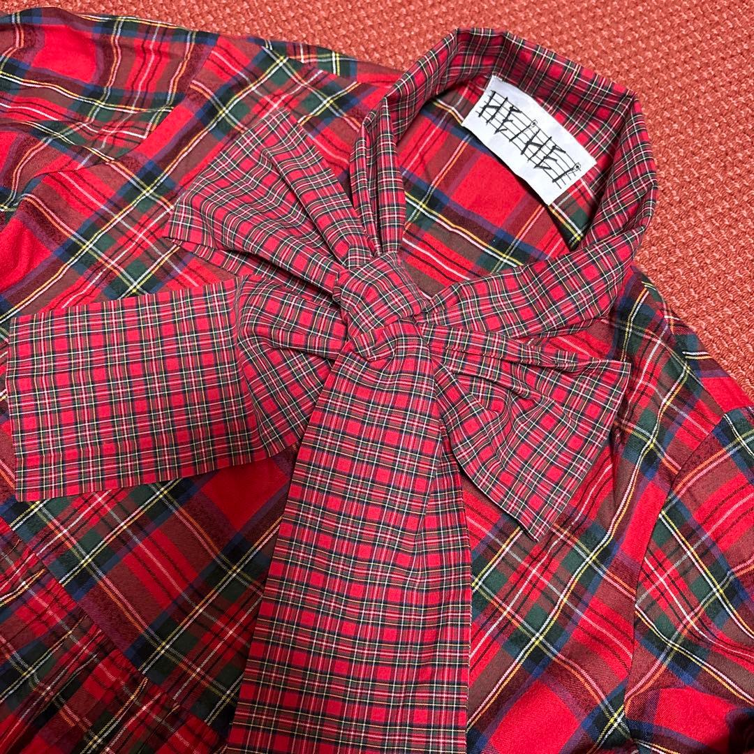 HEIHEI チェック柄リボン付きワンピース