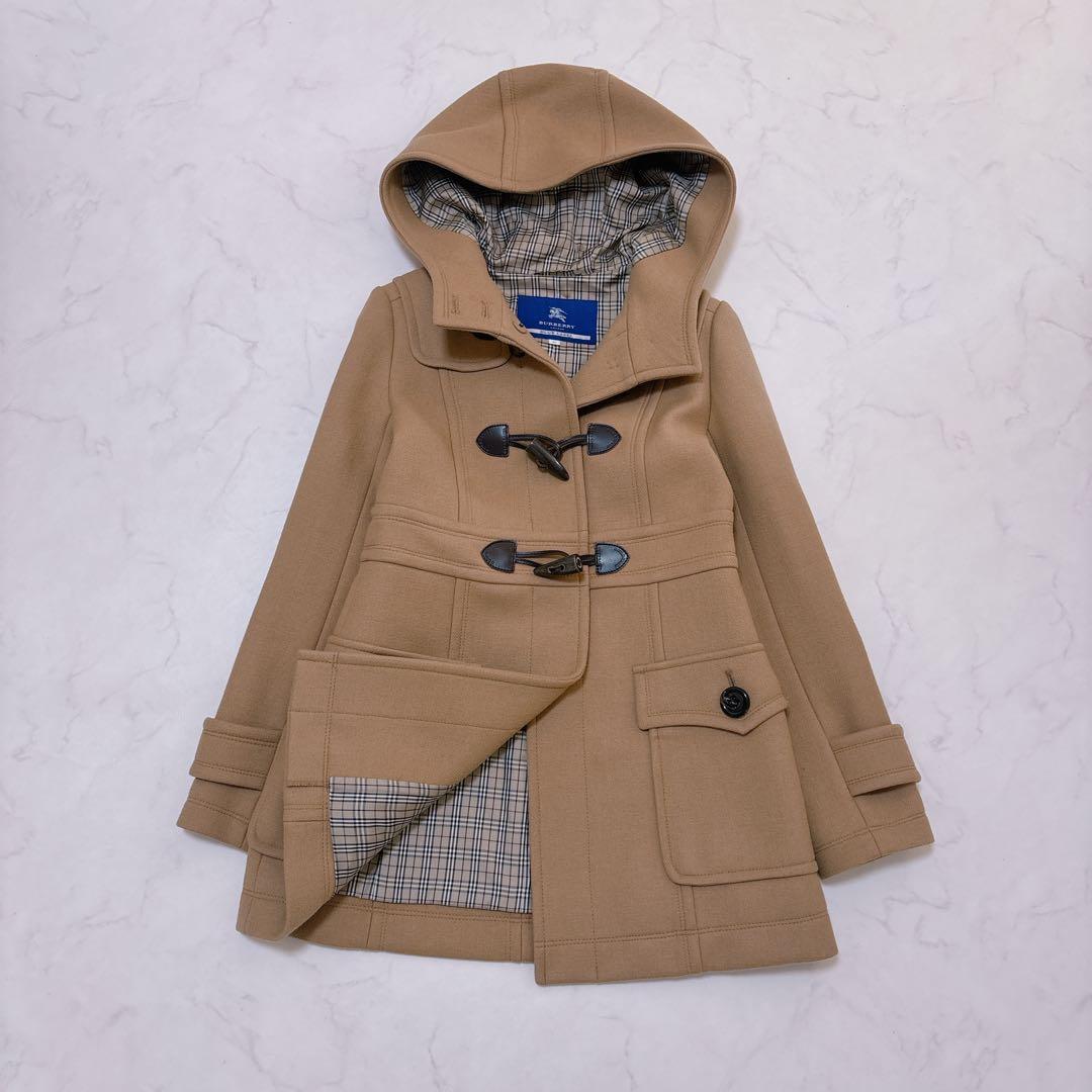 人気☆バーバリー フーデッド ダッフルコート ノバチェック キャメル 36