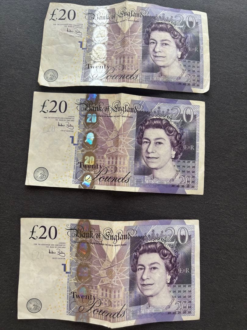 イギリス旧紙幣　£20 イギリスポンド紙幣 3枚セット