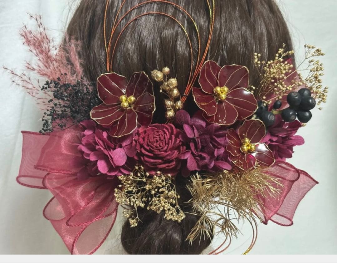 フルセット振袖 上品なくすみピンク白紫花柄 草履バック　髪飾り　正絹　牡丹